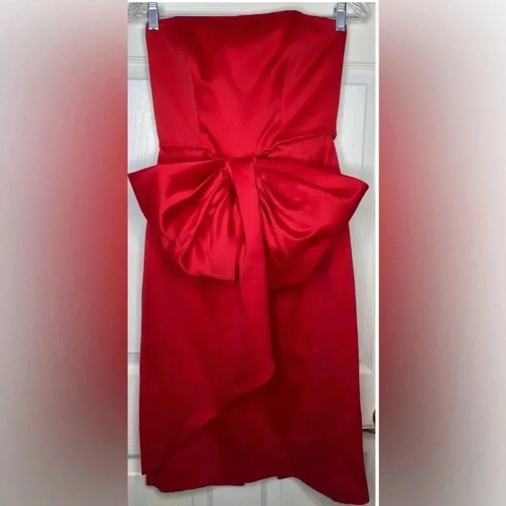 Vintage Woman NILI MARTIN Red Strapless Big Bow Dress Sz 8 USA cocktail Party